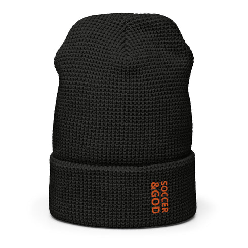 Soccer &God Vertical Orange Waffle Beanie